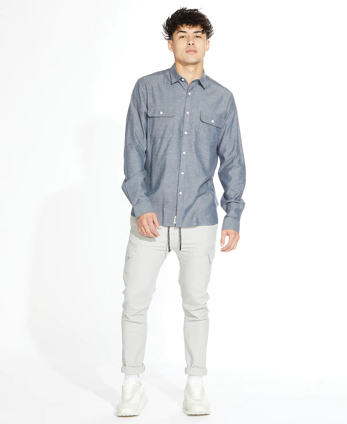 Wholesale,Civil Society, Civil Society Blue Grey Button Up Shirt With Double Front Chest Pockets, Blue, Large-46-TagL