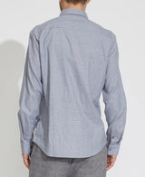 Civil Society Blue Grey Grid Print Knit Long Sleeve Button Up Shirt