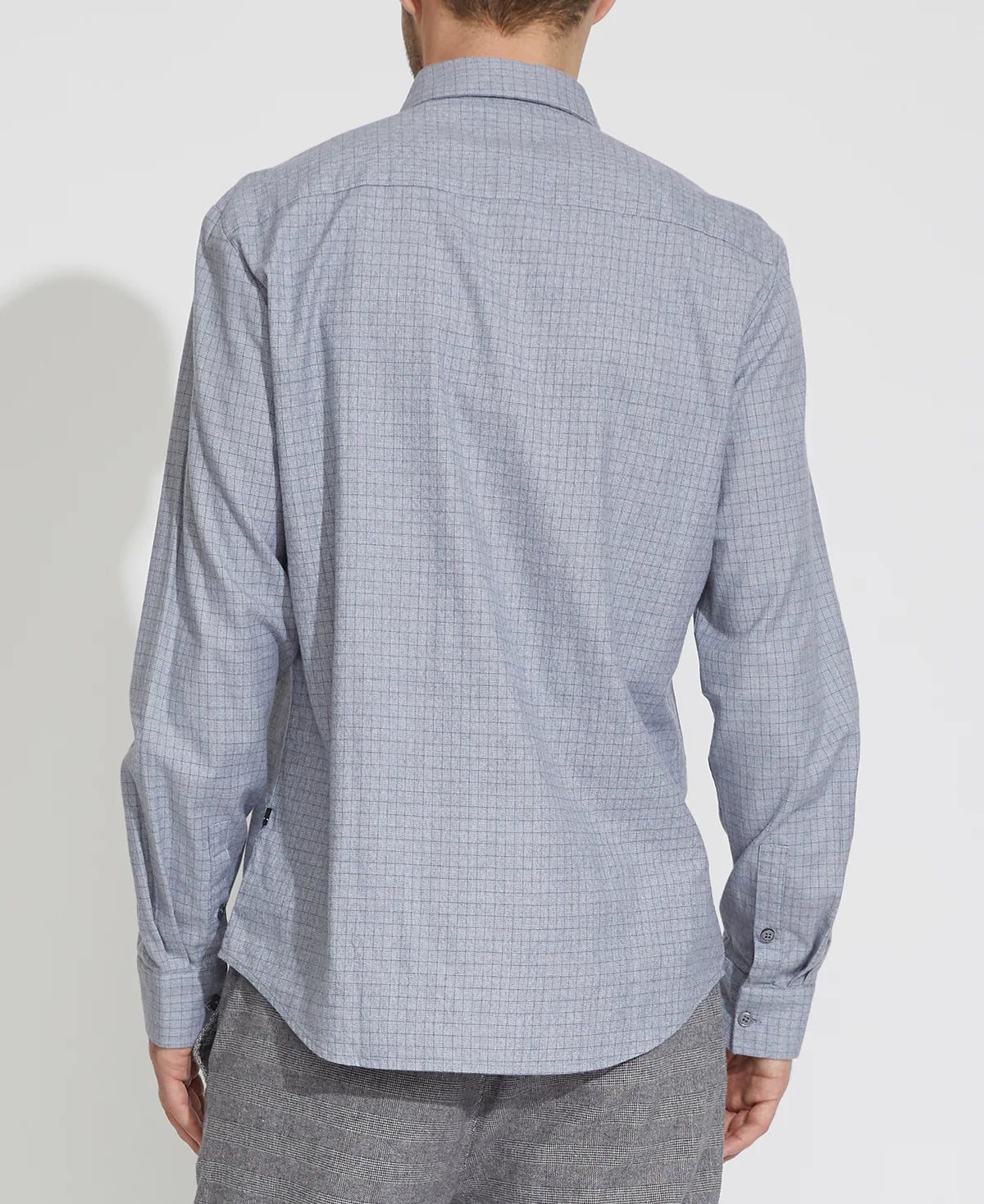Wholesale,Civil Society, Civil Society Blue Grey Grid Print Knit Long Sleeve Button Up Shirt, Blue, Medium-44-TagM