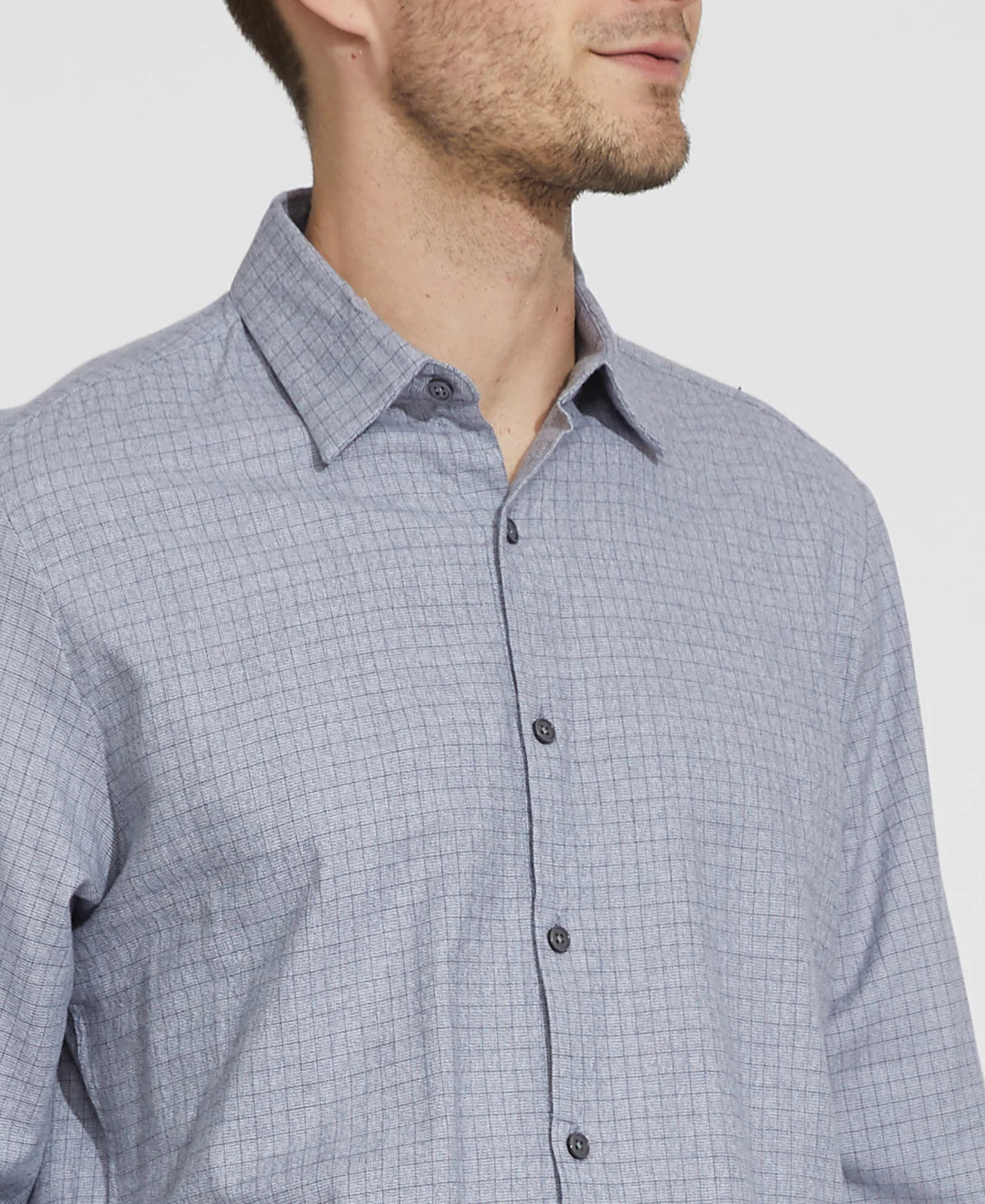Wholesale,Civil Society, Civil Society Blue Grey Grid Print Knit Long Sleeve Button Up Shirt, Blue, Medium-44-TagM