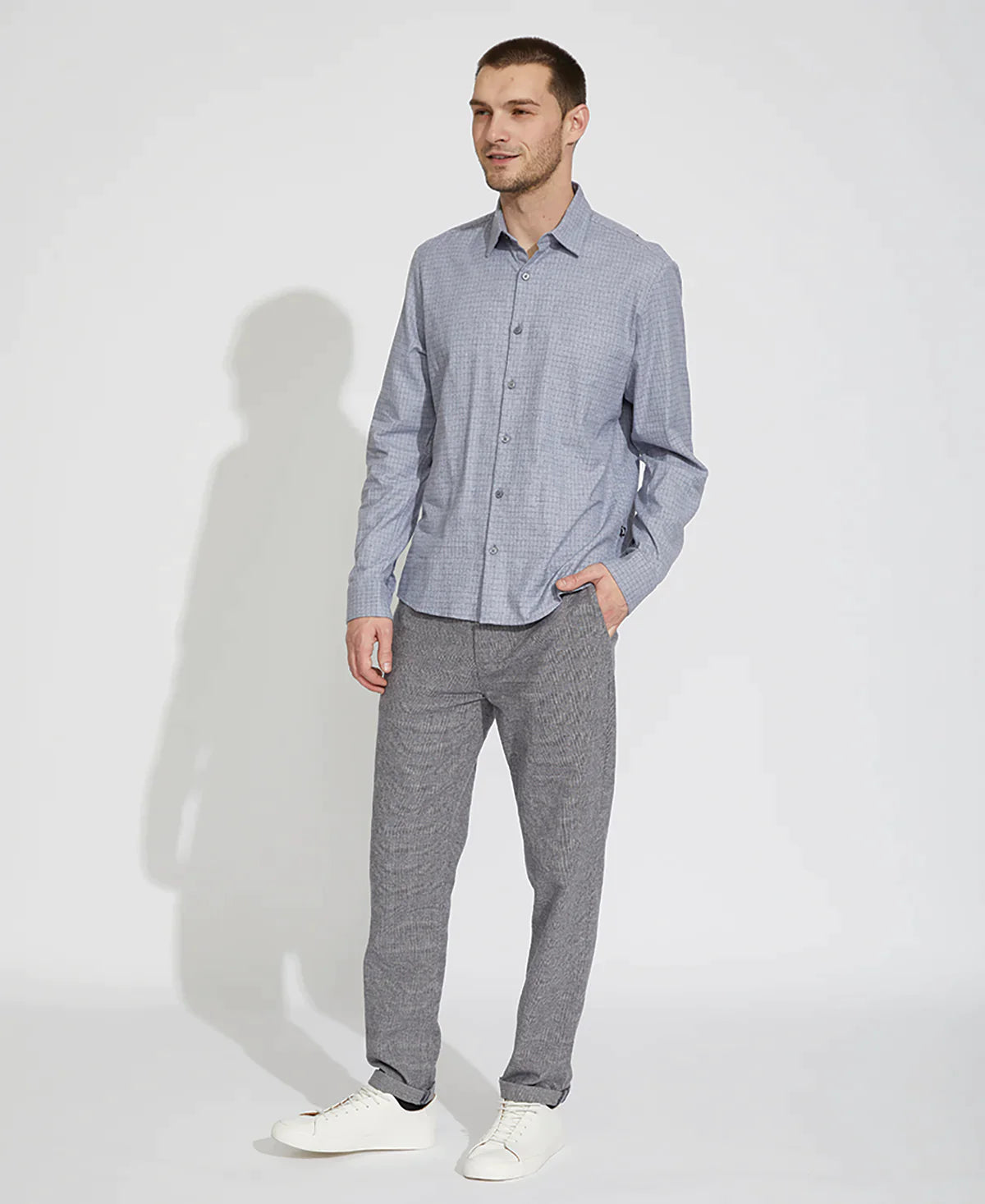 Wholesale,Civil Society, Civil Society Blue Grey Grid Print Knit Long Sleeve Button Up Shirt, Blue, Extra Extra Large-51-TagXXLExtra Large-48-TagXLLarge-47-TagLMedium-42-TagSMedium-44-TagM