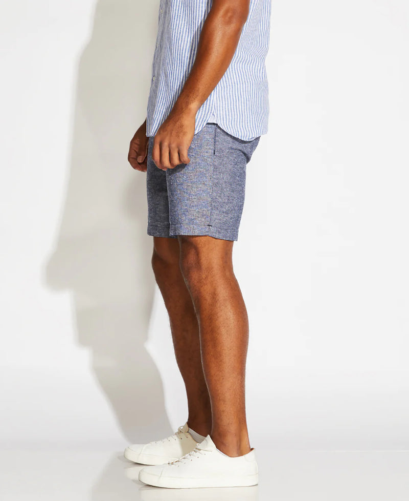 Civil Society Blue Slim Fit Linen Blend Elastic Waistband Shorts