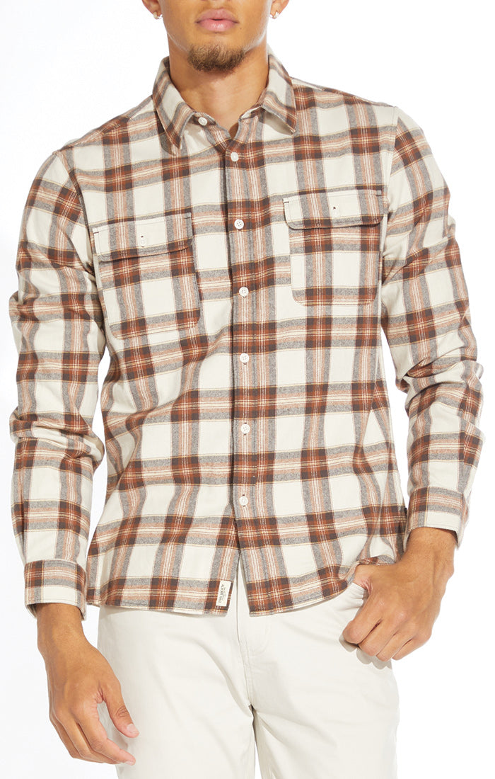 Wholesale,Civil Society, Civil Society Brown & Cream Plaid Flannel Button Up Shirt, Brown, Large-46-TagL