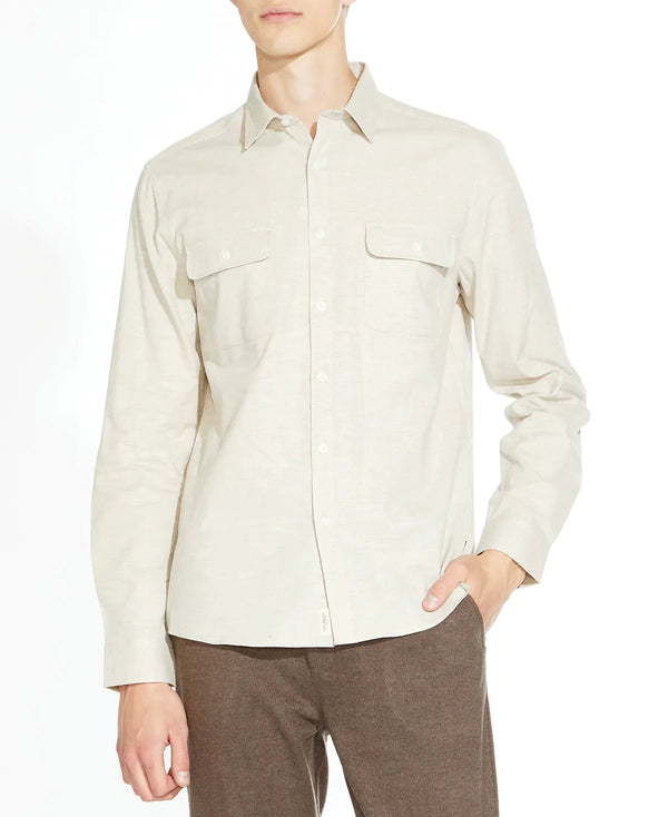 Civil Society Cream Flannel Button Up Shirt With Double Front Chest Pockets