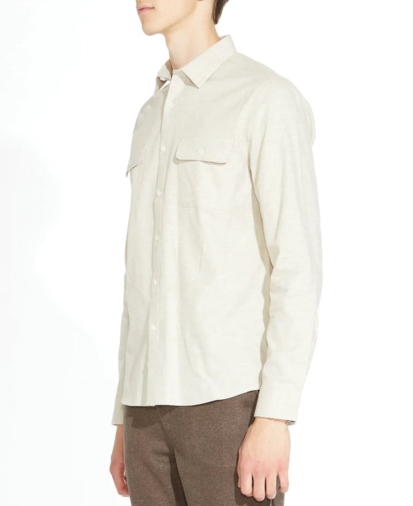 Civil Society Cream Flannel Button Up Shirt With Double Front Chest Pockets