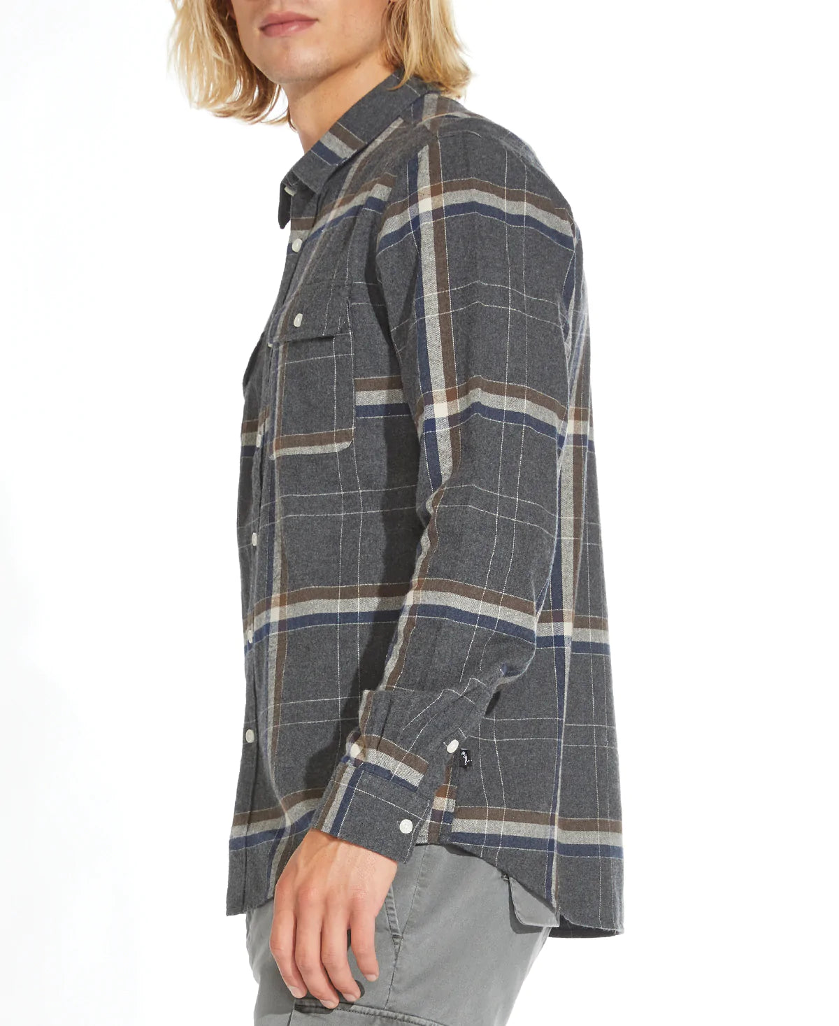 Wholesale,Civil Society, Civil Society Dark Charcoal Grey Large Plaid Flannel Button Up Shirt, Grey, Medium-44-TagM