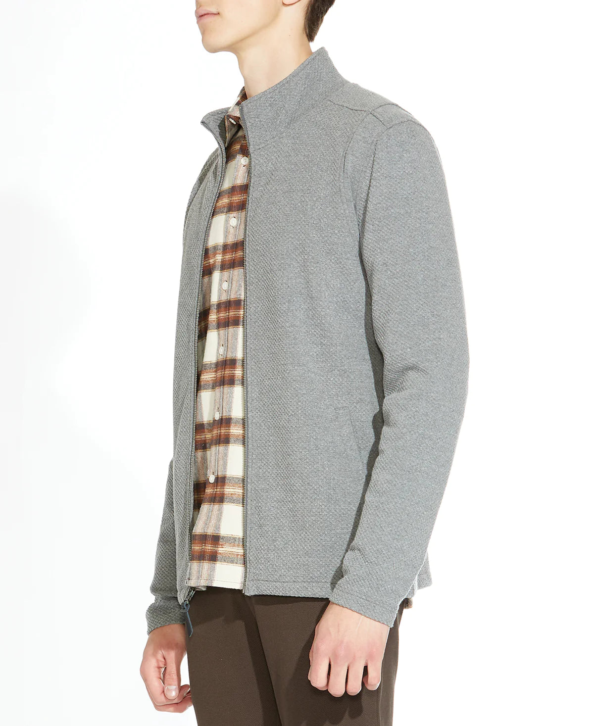 Wholesale,Civil Society, Civil Society Dark Grey Heather Textured Knit Mockneck Zip Up Jacket, Grey, Large-43-TagL