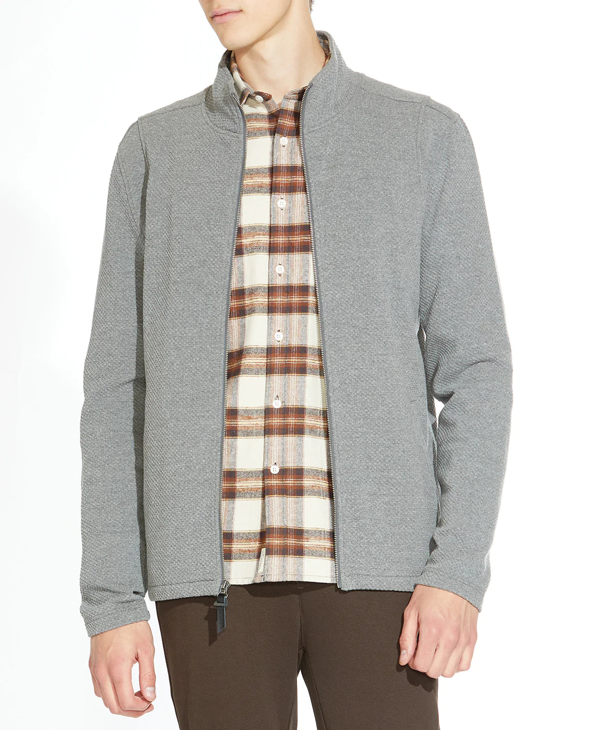Wholesale,Civil Society, Civil Society Dark Grey Heather Textured Knit Mockneck Zip Up Jacket, Grey, Medium-42-TagM
