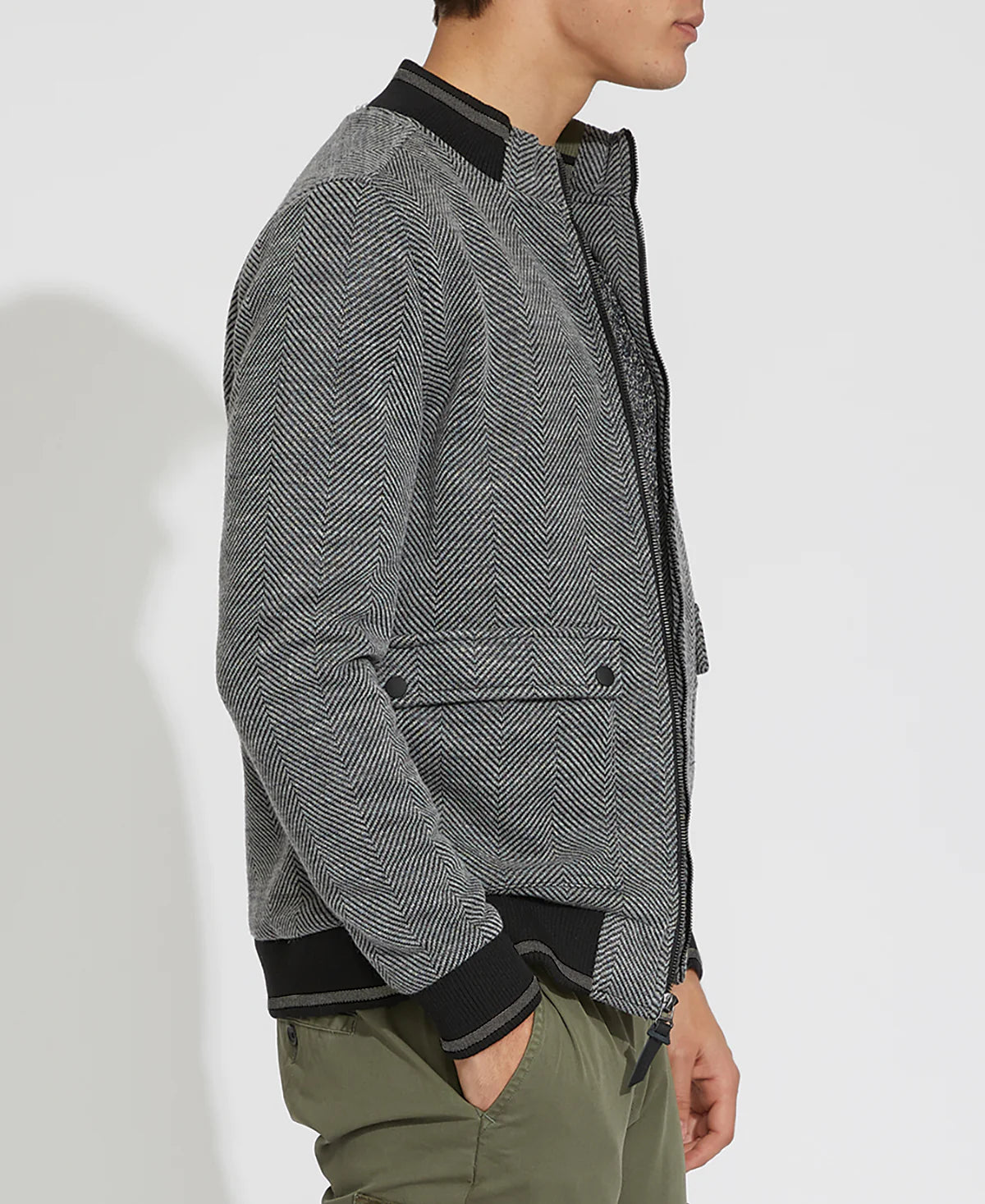 Wholesale,Civil Society, Civil Society Grey/Black Herringbone Knit Bomber Jacket, Grey, Large-44-TagL
