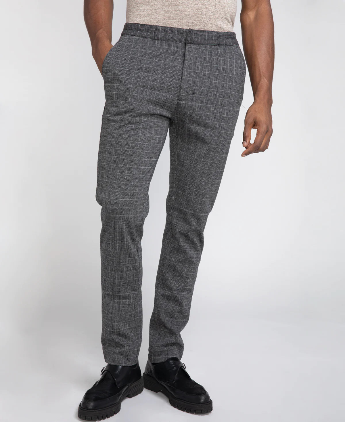 Wholesale,Civil Society, Civil Society Grid Print Charcoal Gray Knit Pants, Grey, 30W-29L-TagS