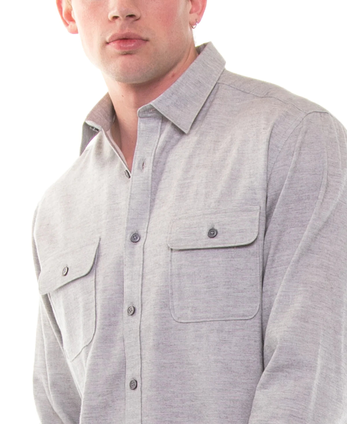 Wholesale,Civil Society, Civil Society Light Grey Brushed Heathered Knit Long Sleeve Button Up Shirt, Grey, Extra Extra Large-50-TagXXL