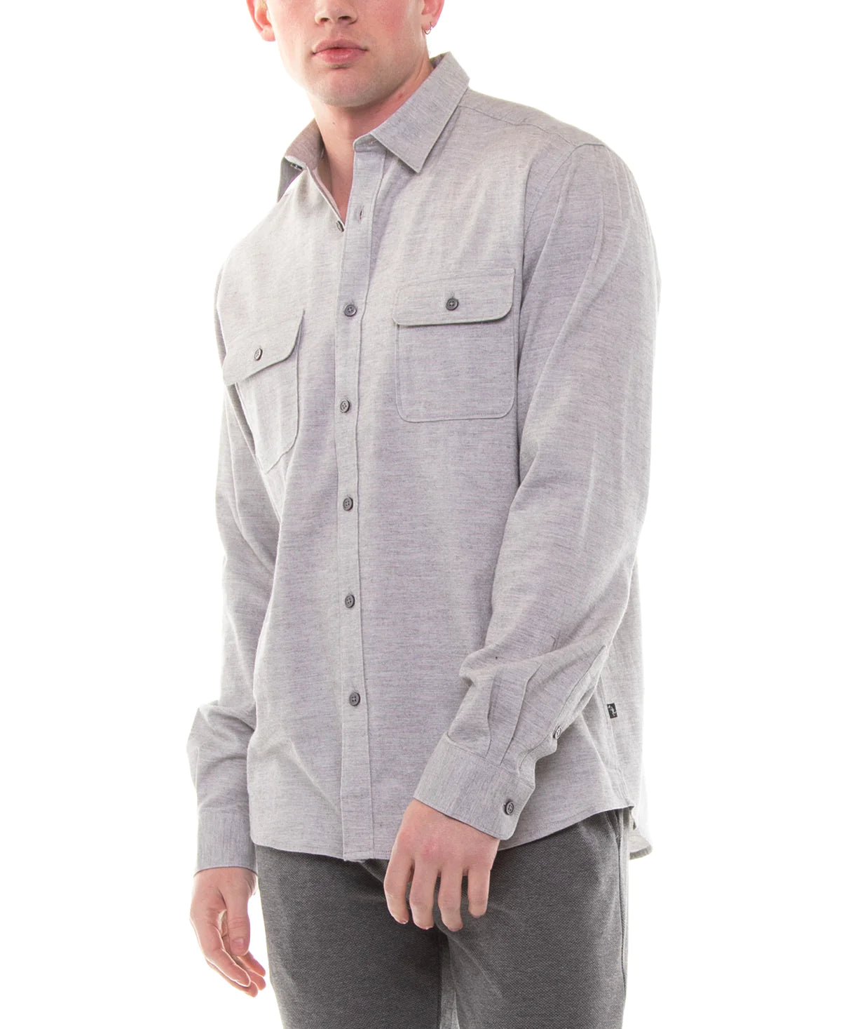 Wholesale,Civil Society, Civil Society Light Grey Brushed Heathered Knit Long Sleeve Button Up Shirt, Grey, Medium-42-TagS