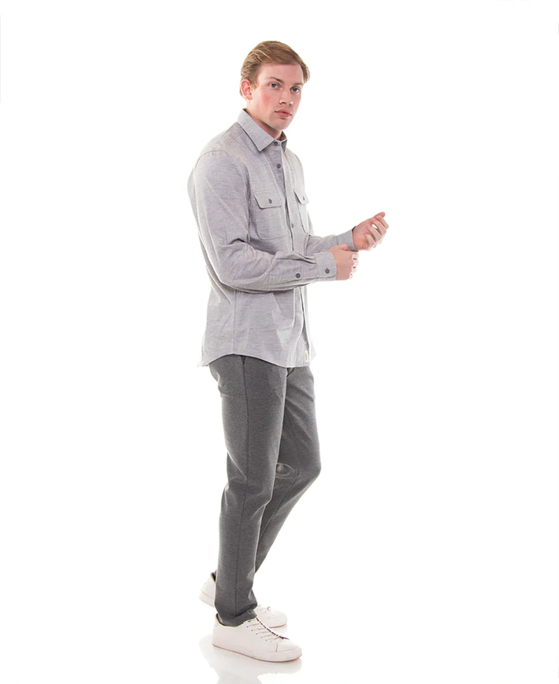 Civil Society Light Grey Brushed Heathered Knit Long Sleeve Button Up Shirt