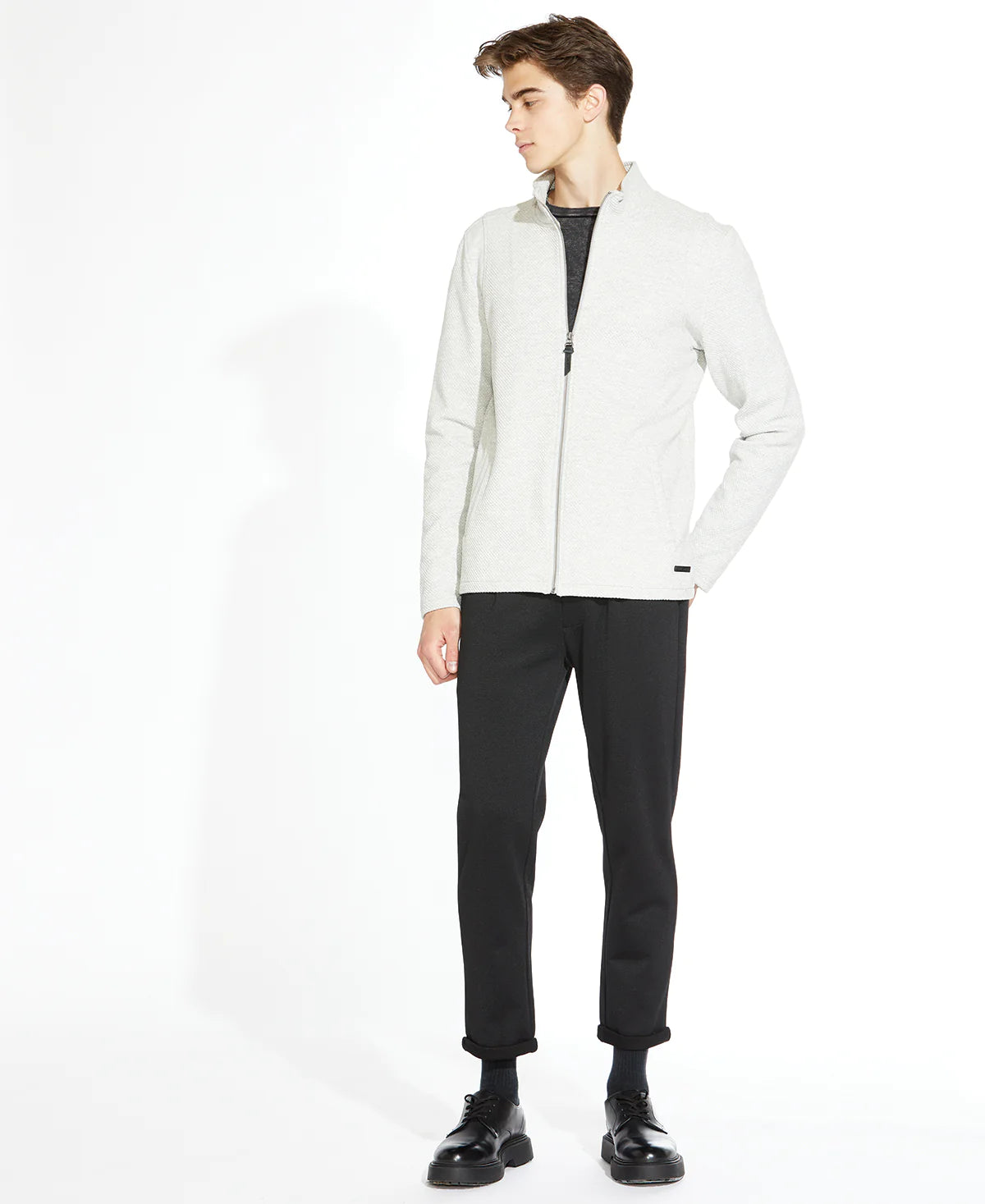 Wholesale,Civil Society, Civil Society Light Grey Heather Textured Knit Mockneck Zip Up Jacket, Grey, Large-44-TagL