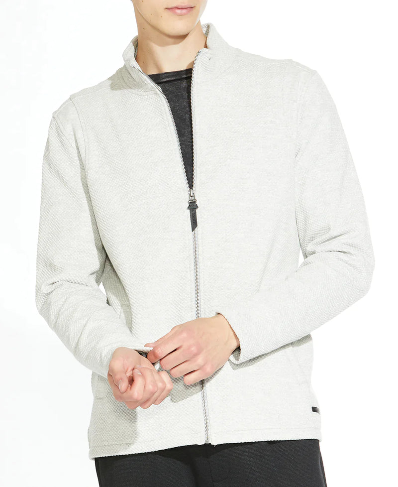 Civil Society Light Grey Heather Textured Knit Mockneck Zip Up Jacket