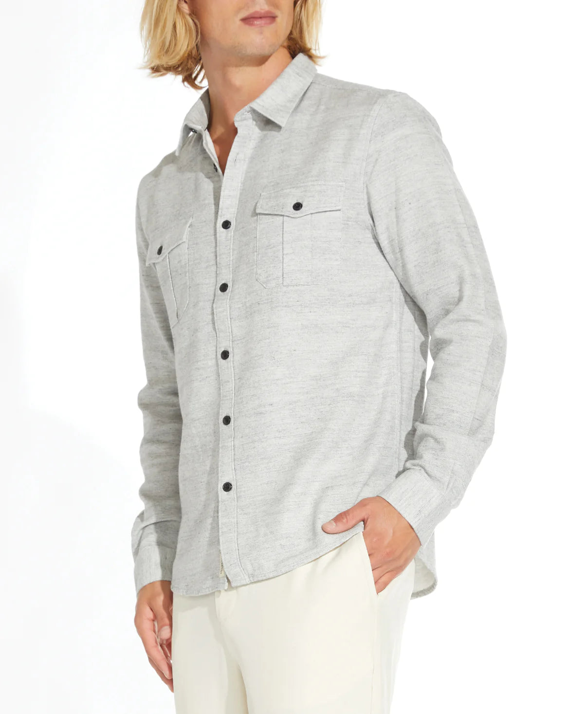 Wholesale,Civil Society, Civil Society Light Grey Heathered Knit Button Up Long Sleeve Shirt, Grey, Large-46-TagL
