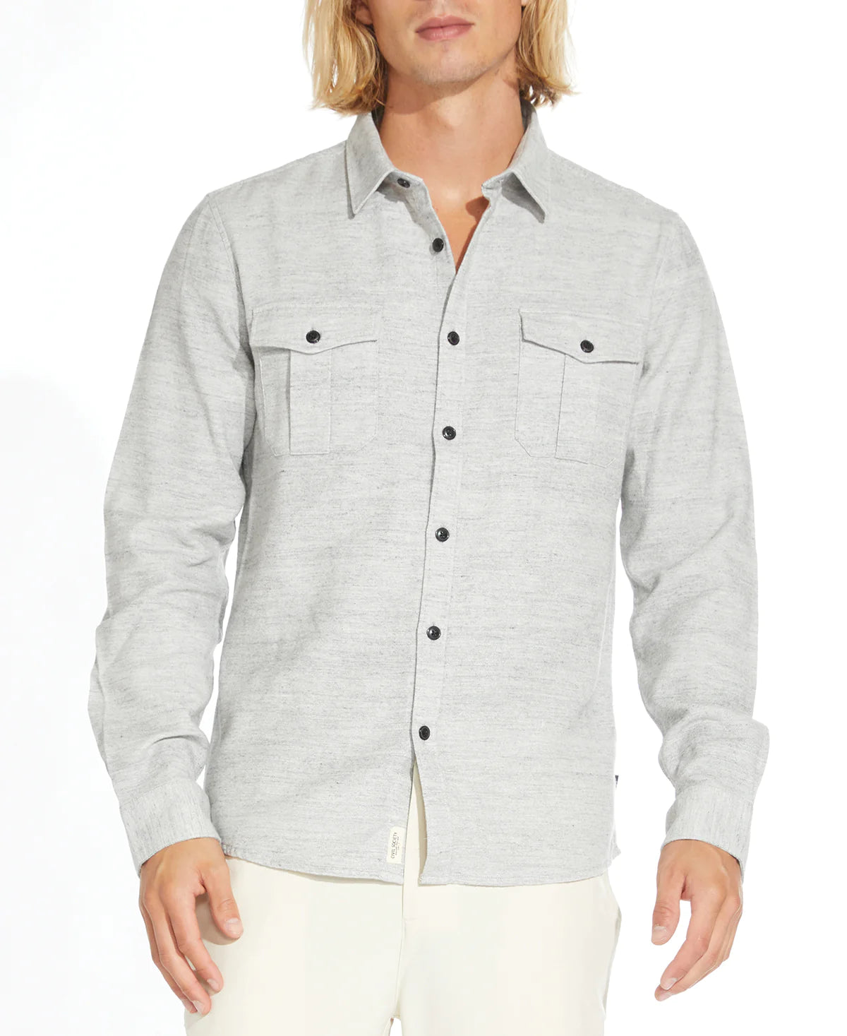 Wholesale,Civil Society, Civil Society Light Grey Heathered Knit Button Up Long Sleeve Shirt, Grey, Large-46-TagL