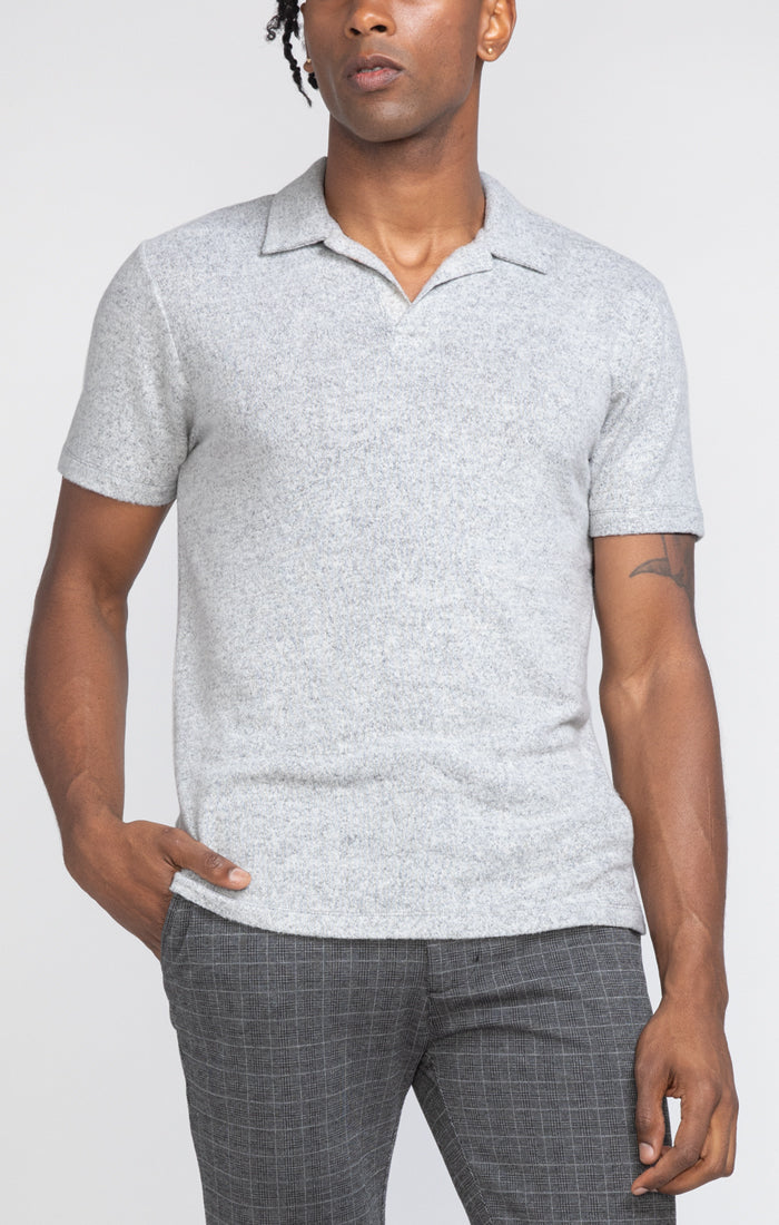 Wholesale,Civil Society, Civil Society Light Grey Heathered Knit Buttonless Short Sleeve Polo, Grey, Large-43-TagL