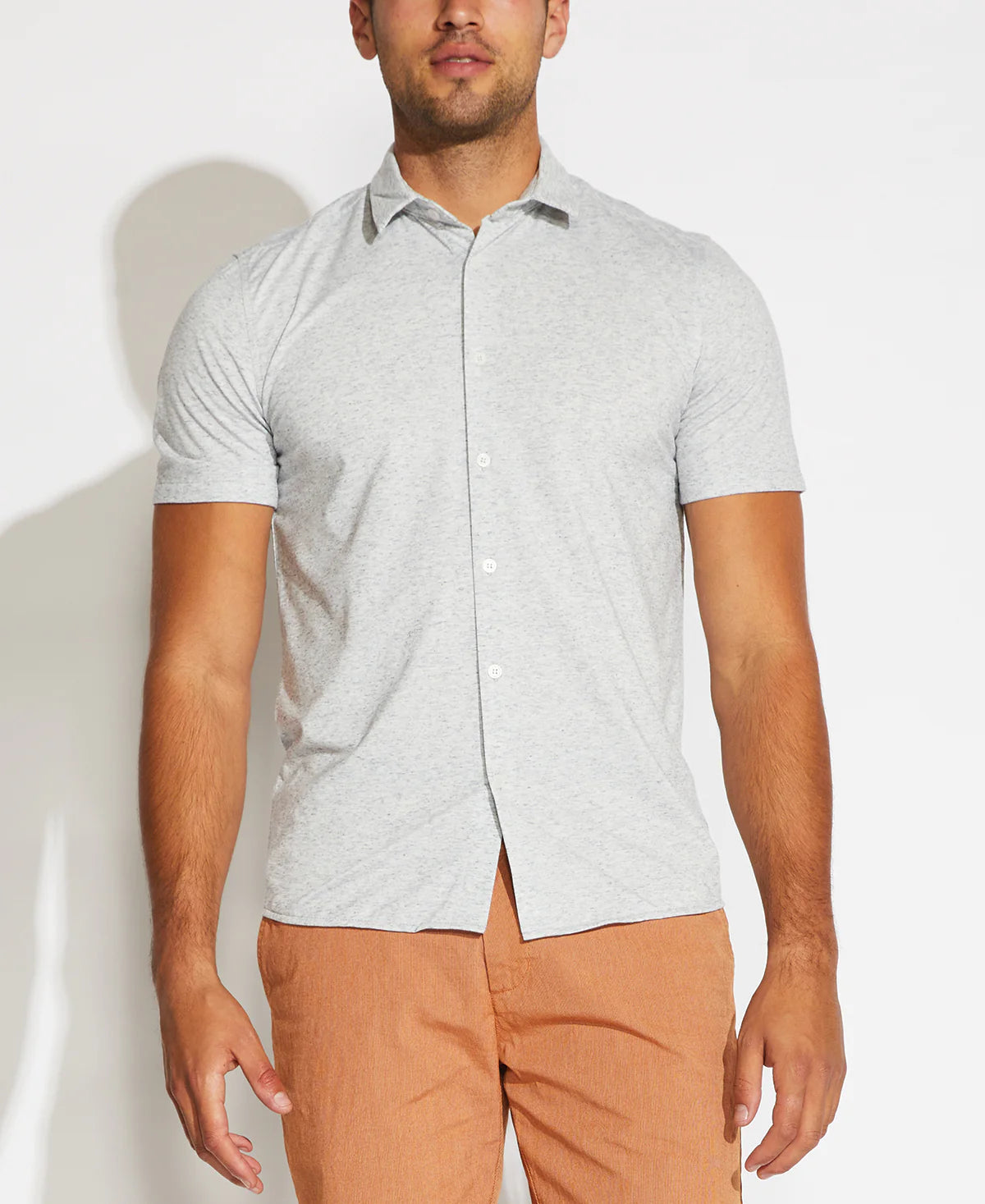 Wholesale,Civil Society, Civil Society Light Grey Heathered Knit Short Sleeve Button Up Shirt, Grey, Extra Extra Large-50-TagXXL