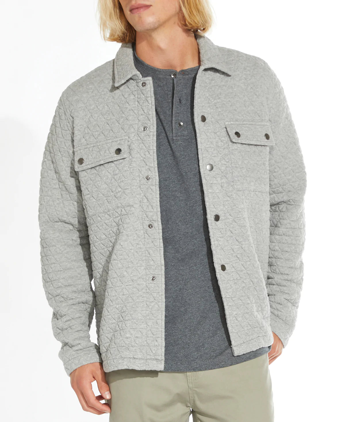 Wholesale,Civil Society, Civil Society Light Grey Quilted Knit Shacket, Grey, Large-46-TagL
