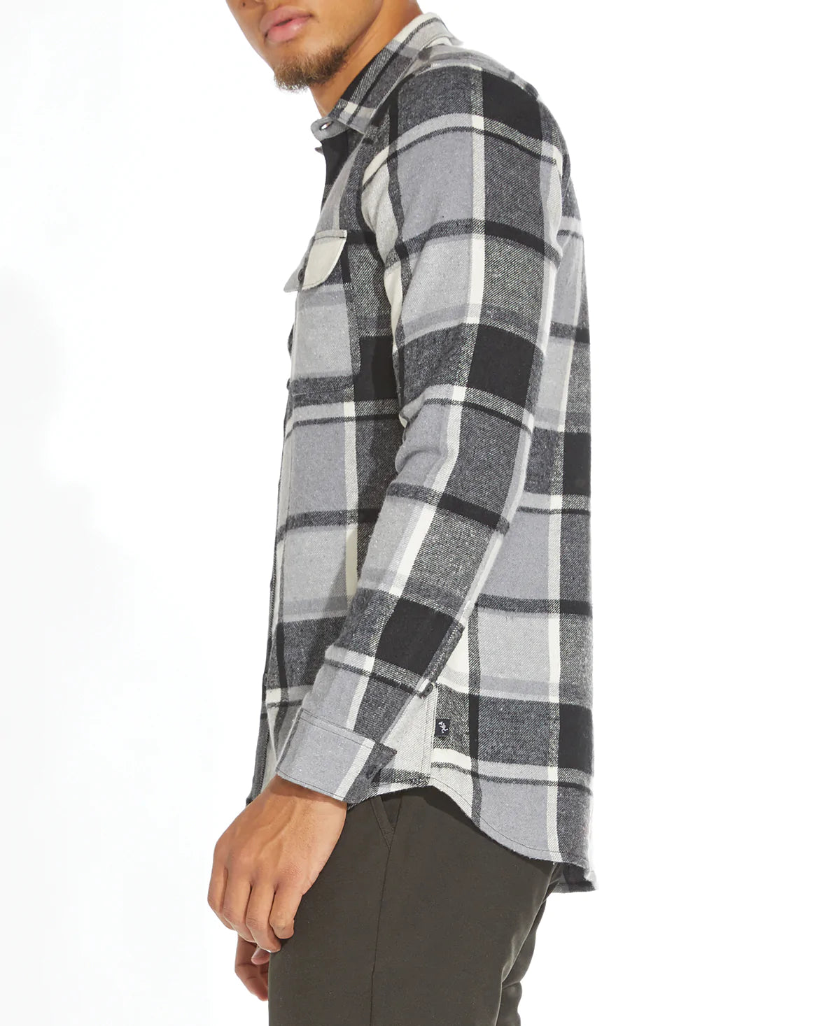 Wholesale,Civil Society, Civil Society Multi Grey Plaid Flannel Button Up Shirt With Double Front Chest Pockets, Grey, Large-47-TagL