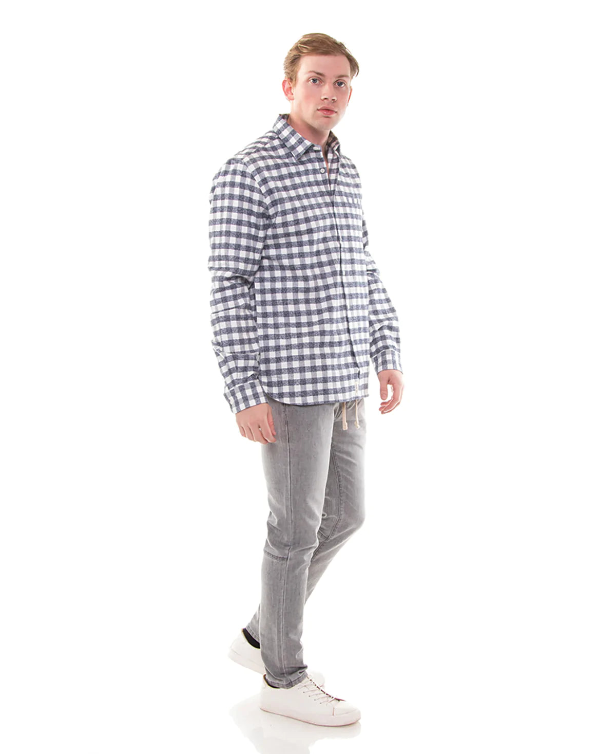 Wholesale,Civil Society, Civil Society Navy & White Plaid Flannel Button Up Shirt, Blue, Extra Large-49-TagXL