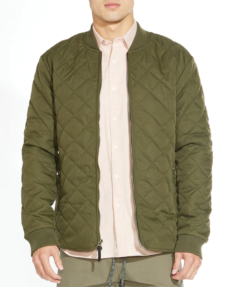 Civil Society Olive Green Quilted Zip Up Bomber Jacket