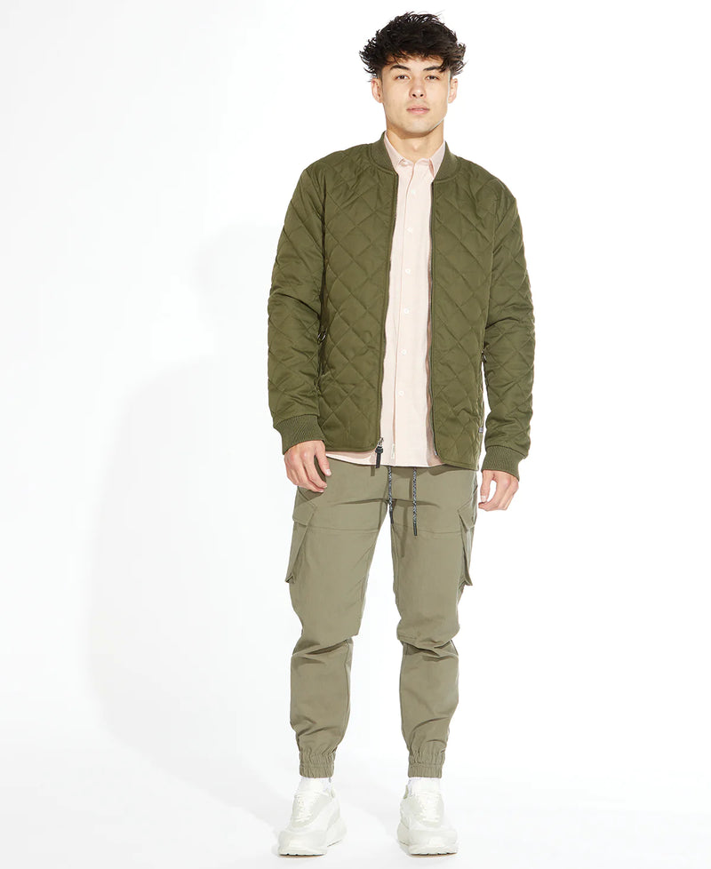 Civil Society Olive Green Quilted Zip Up Bomber Jacket