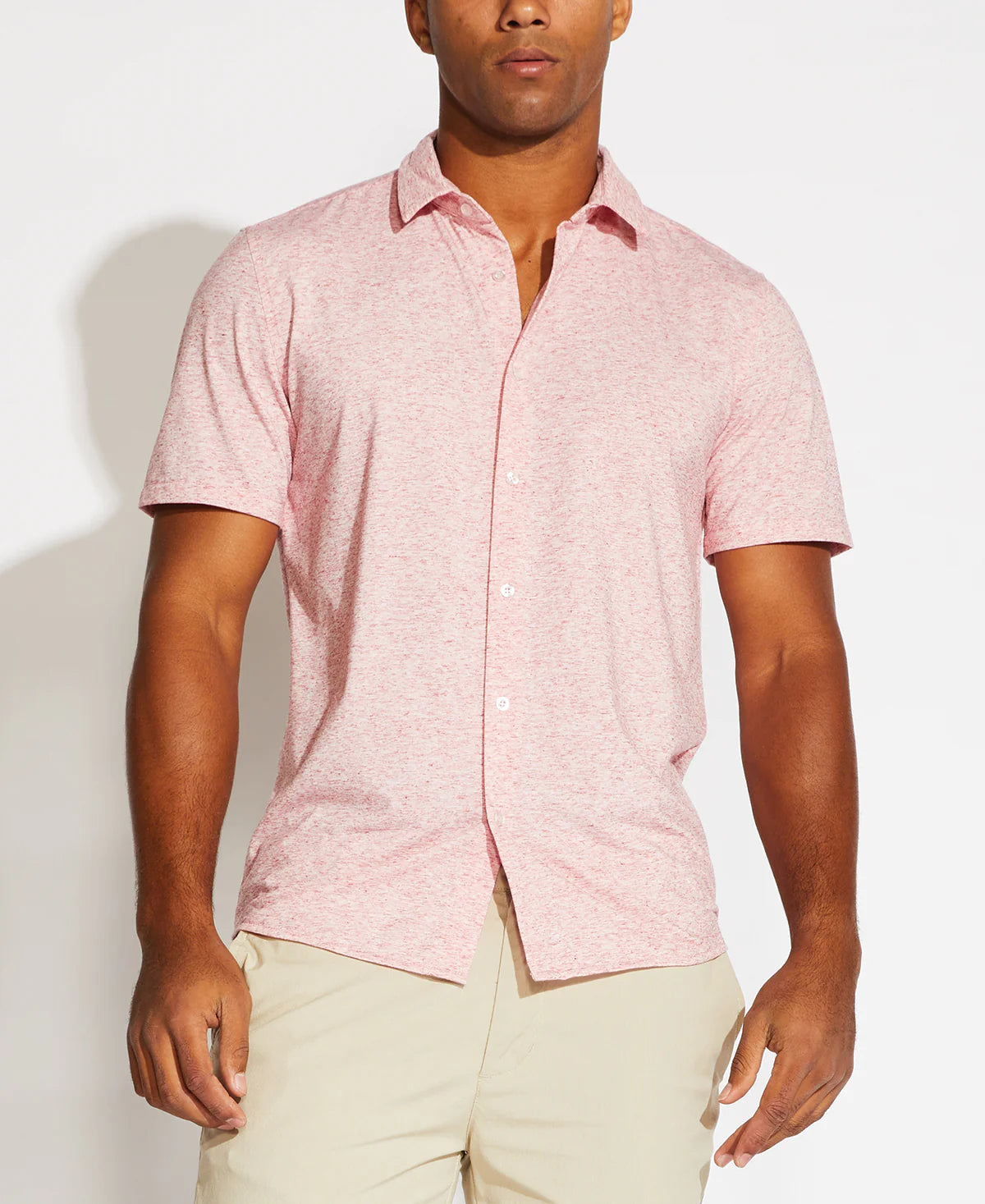 Wholesale,Civil Society, Civil Society Pink Heathered Knit Short Sleeve Button Up Shirt, Pink, Large-44-TagL