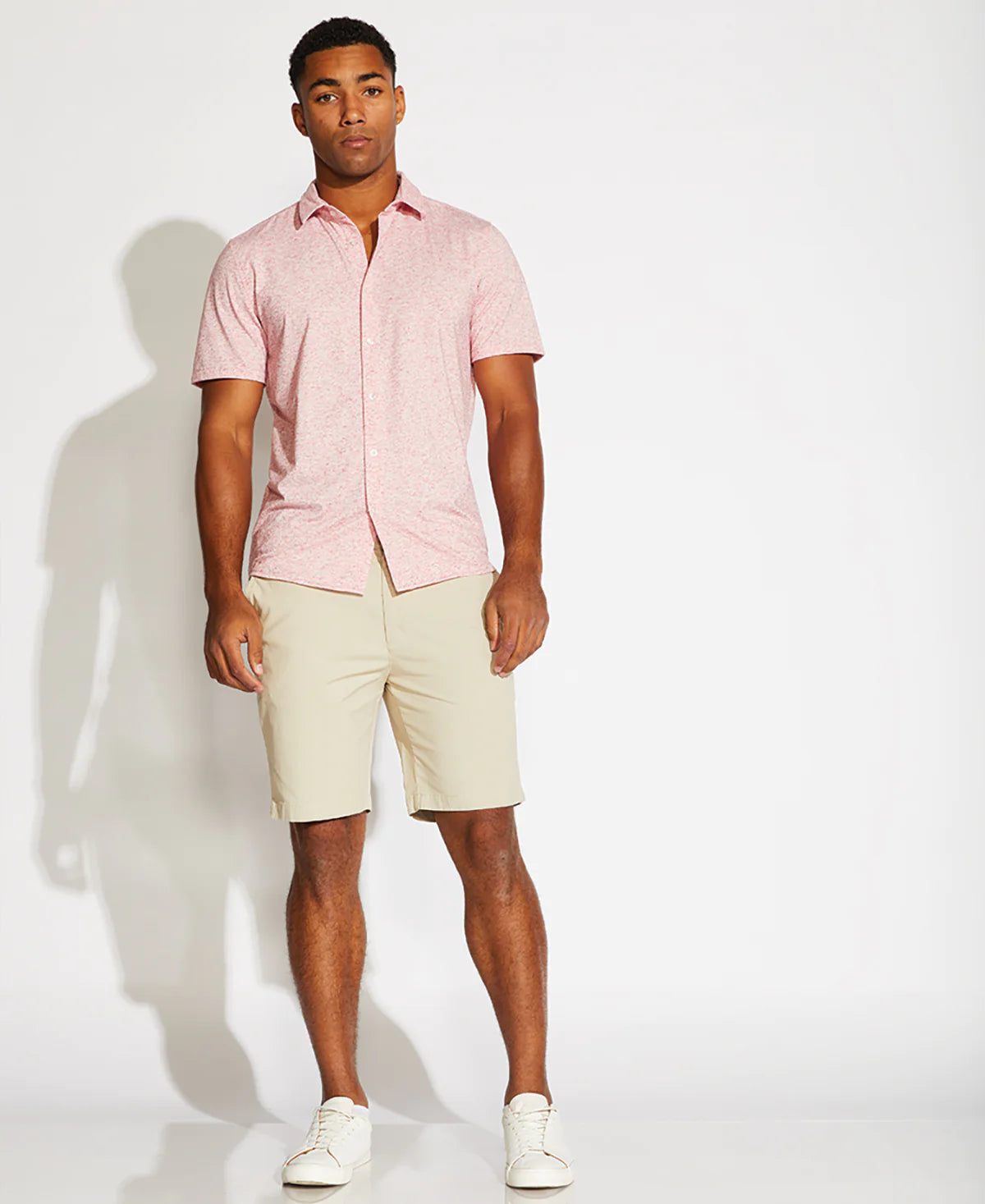 Wholesale,Civil Society, Civil Society Pink Heathered Knit Short Sleeve Button Up Shirt, Pink, Large-44-TagL