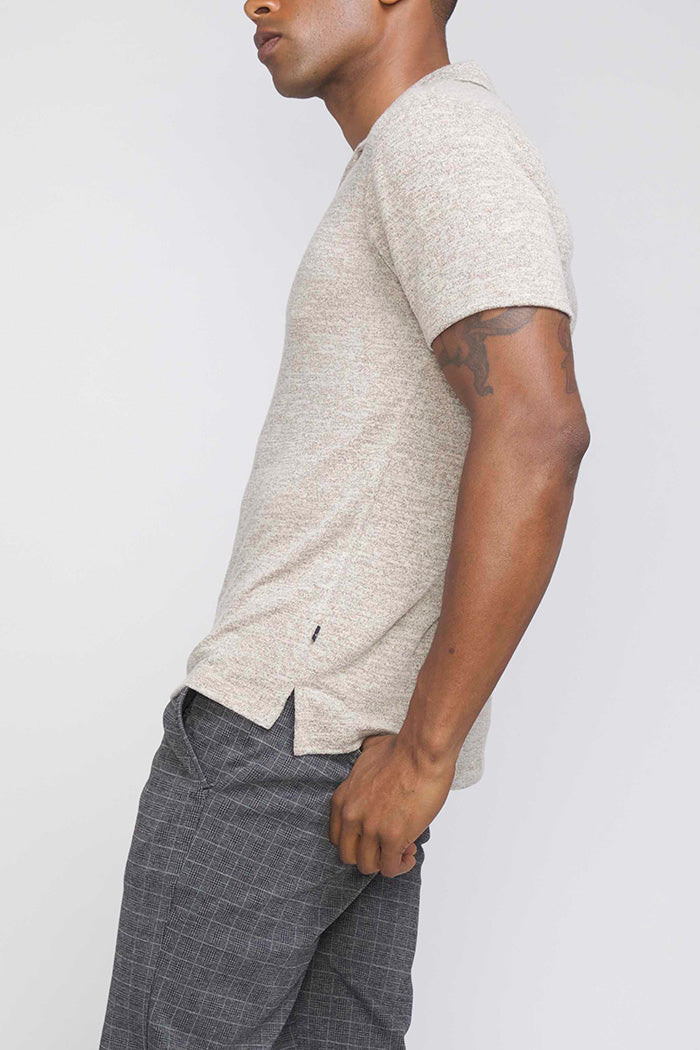 Wholesale,Civil Society, Civil Society Tan Heathered Knit Buttonless Short Sleeve Polo, Tan, Large-44-TagL