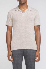 Civil Society Tan Heathered Knit Buttonless Short Sleeve Polo
