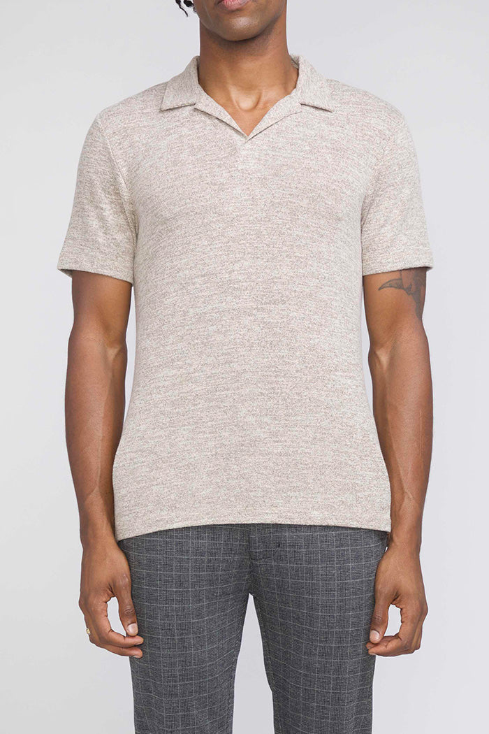Wholesale,Civil Society, Civil Society Tan Heathered Knit Buttonless Short Sleeve Polo, Tan, Extra Large-46-TagXL