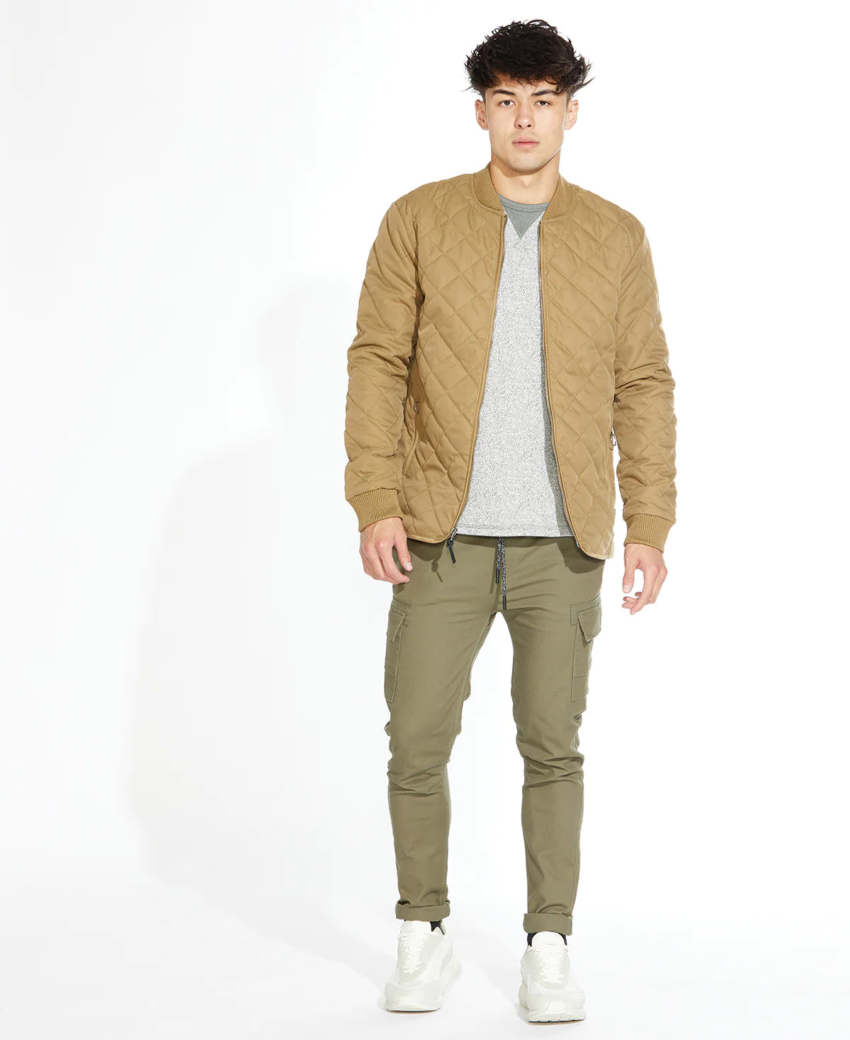 Wholesale,Civil Society, Civil Society Tan Quilted Zip Up Bomber Jacket, Tan, Small-42-TagS