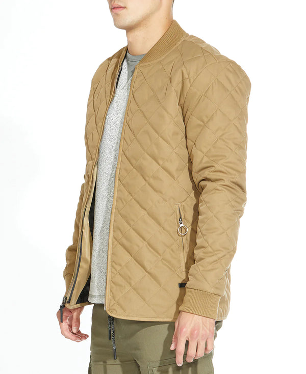 Civil Society Tan Quilted Zip Up Bomber Jacket