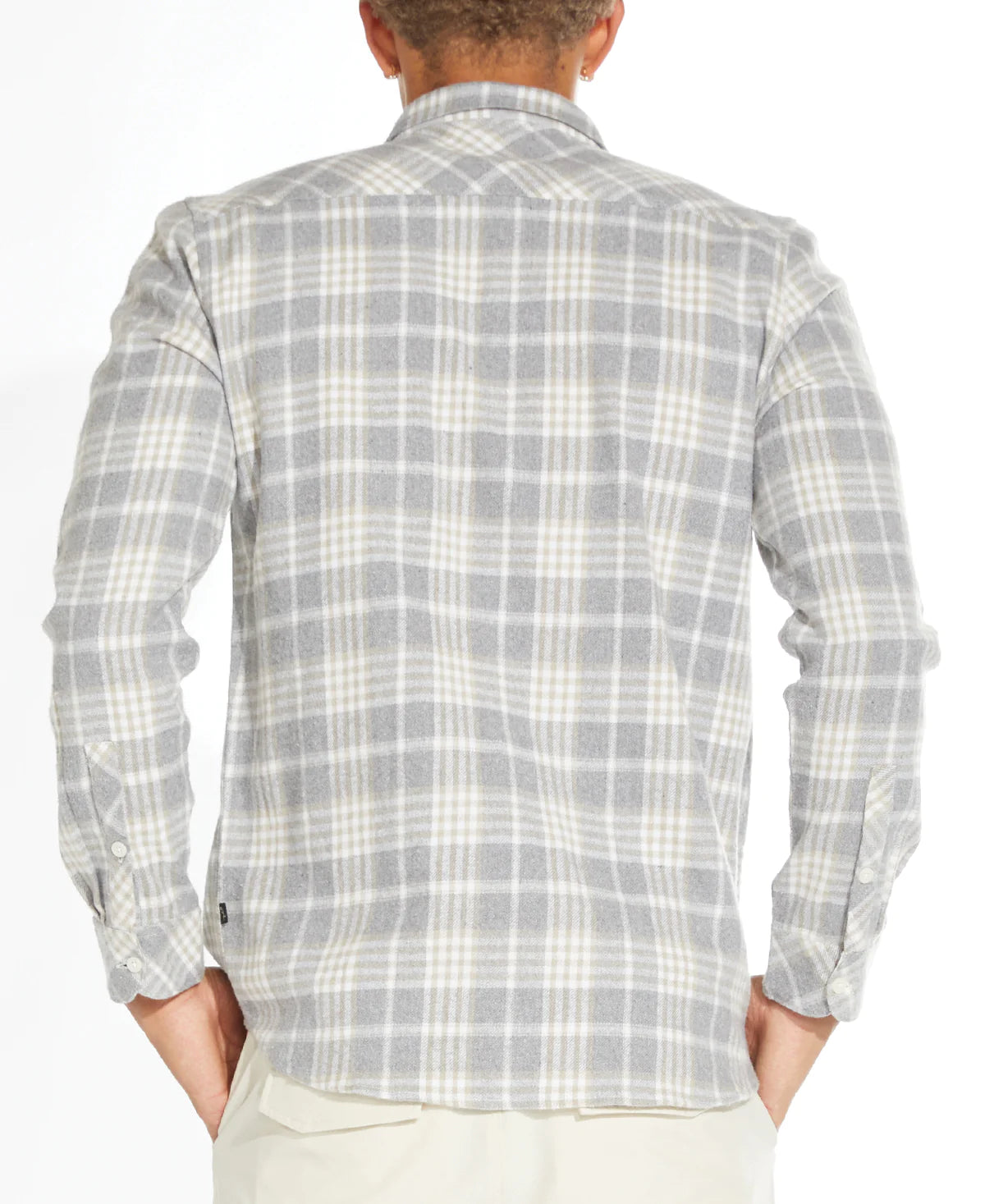 Wholesale,Civil Society, Civil Society Light Grey And Cream Plaid Flannel Button Up Shirt, Grey, Medium-44-TagM