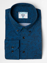&Collar Dark Blue Alpine Print Long Sleeve Button Up Shirt