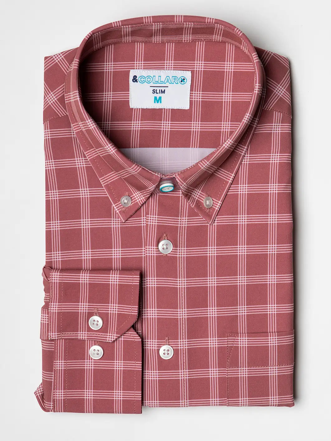 Faire,&Collar, &Collar Soft Red & White Plaid Print Long Sleeve Button Up Shirt, Red, Extra Large-50-TagL
