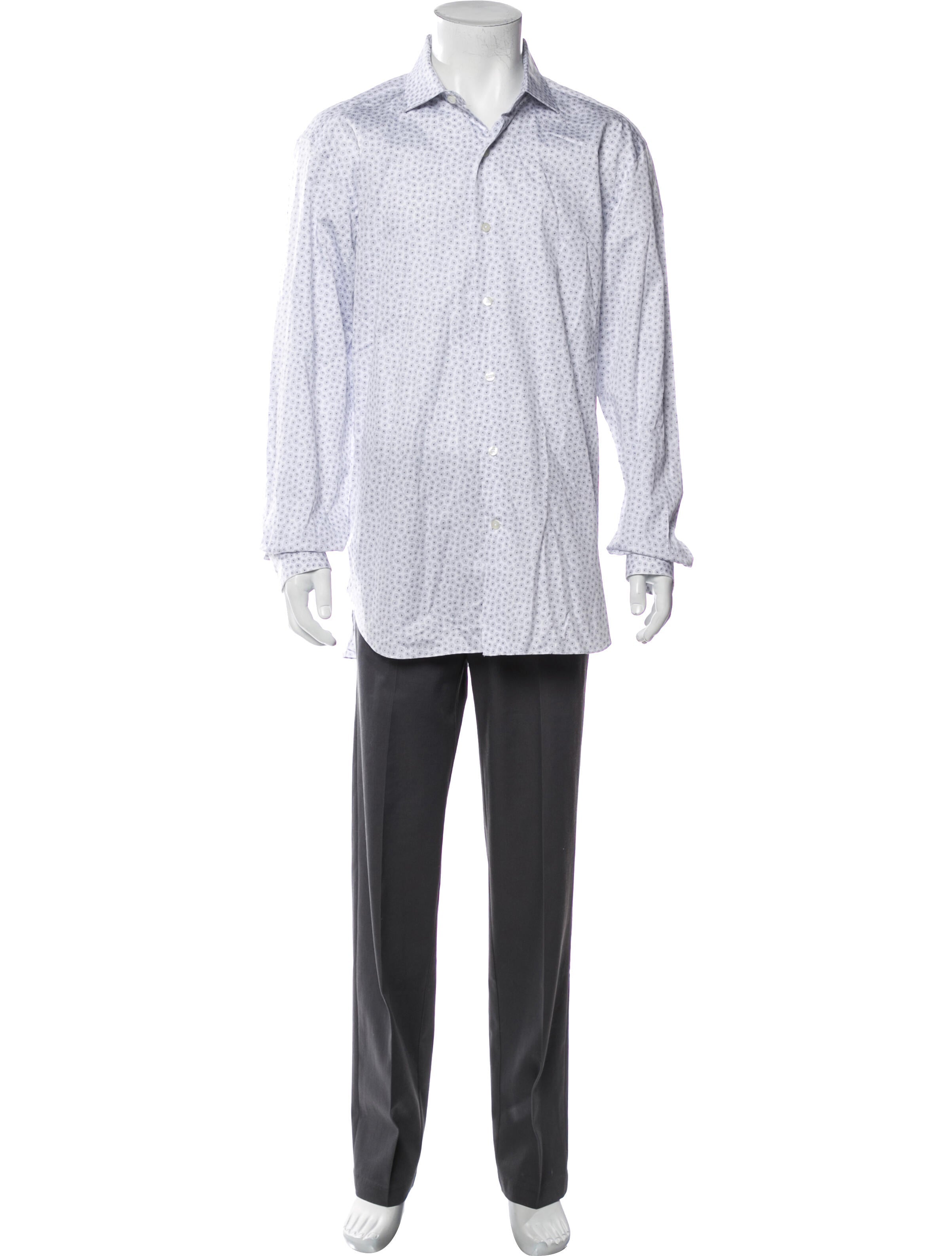 The RealReal,Culturata, Culturata Light Grey Micro Floral Print Button Up Shirt, Grey, Large-47-TagXL