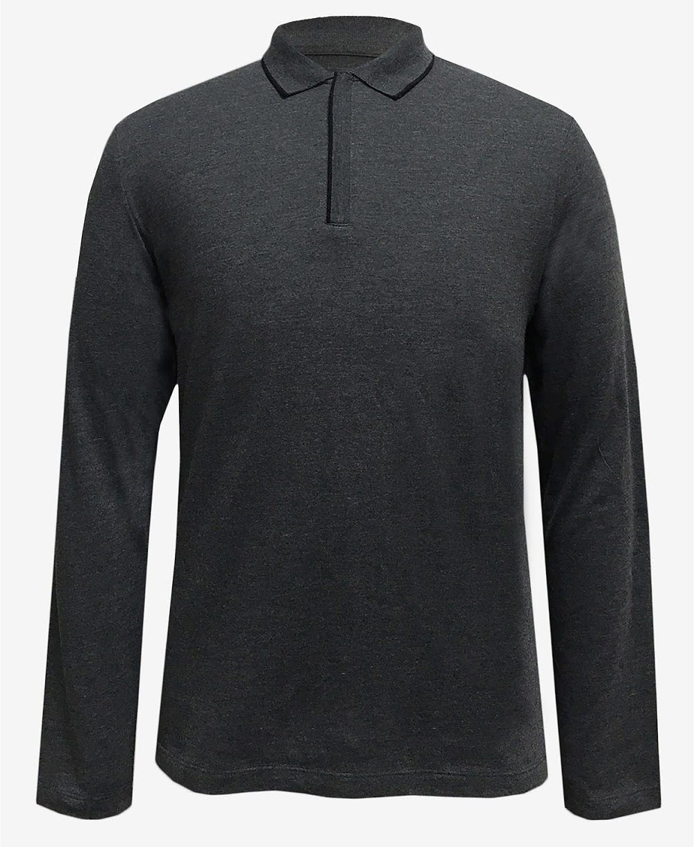 Macys,Alfani, Alfani Charcoal Black Tipped Zip Collar Knit Polo, Grey, Medium-40-TagM