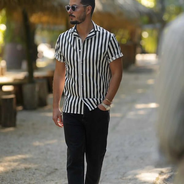 Black and grey striped online shirt mens