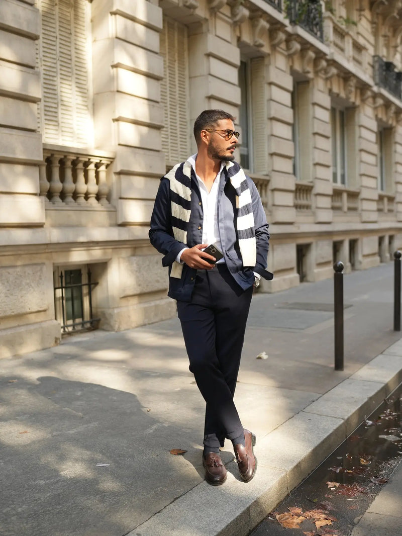 Donato Navy Tapered Cut Lightweight Chino