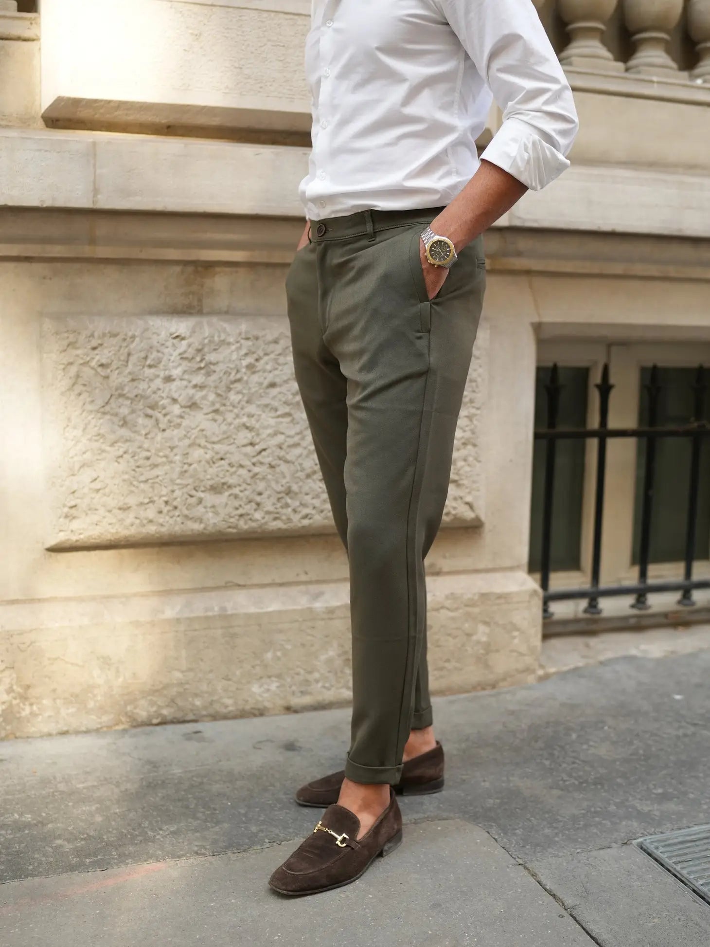 Faire,Donato, Donato Military Green Chino Pant, Green, 36W-28 Pant Length|29 Pant Length|30L-Tag44