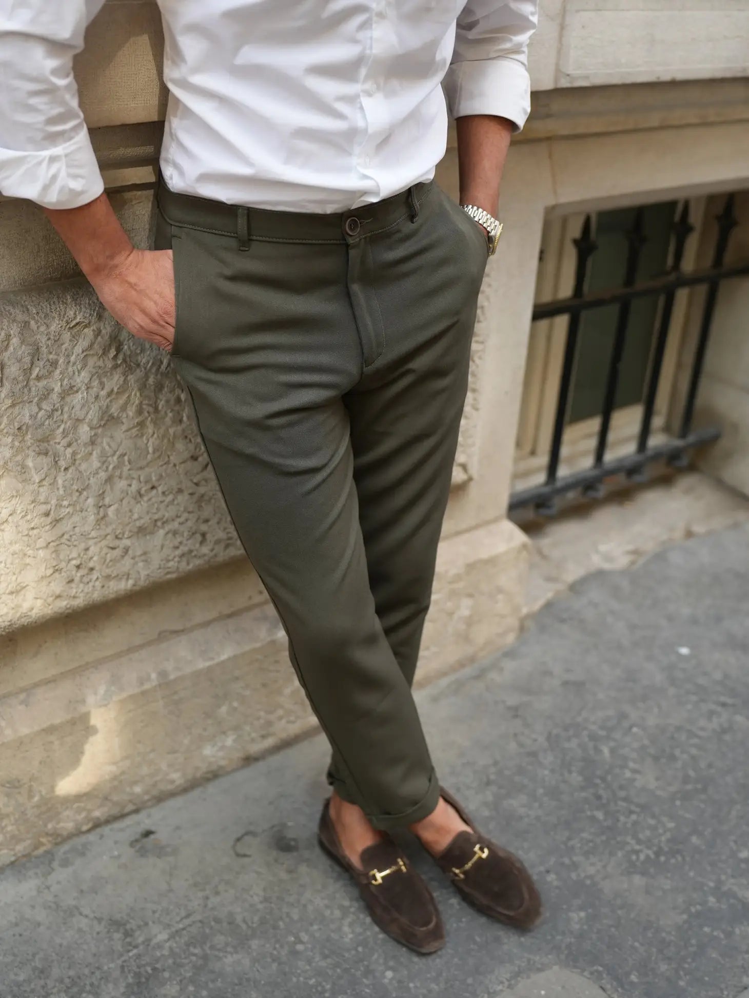 Faire,Donato, Donato Military Green Chino Pant, Green, 34W-28 Pant Length|29 Pant Length|30L-Tag34