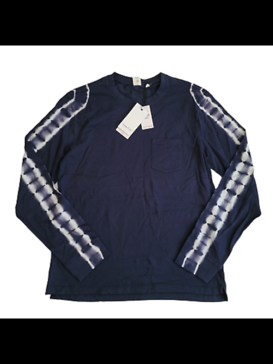 Bobbi + Bricka, Sovereign Code Navy Tie Dye Sleeve Crewneck Tee, Blue, Large-44-TagL