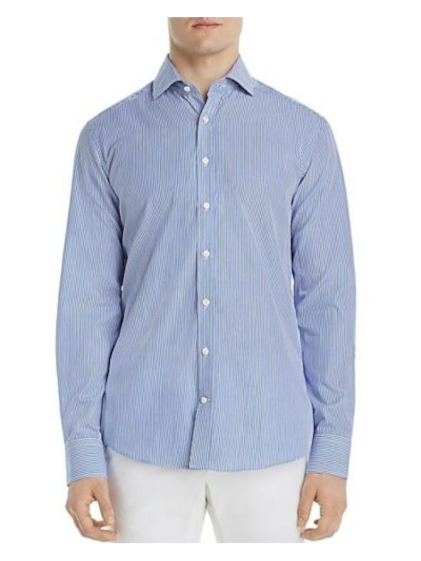 Bobbi + Bricka,Dylan Gray, Dylan Gray Navy Pinstripe Button-up Shirt, Blue, Medium-43-TagM