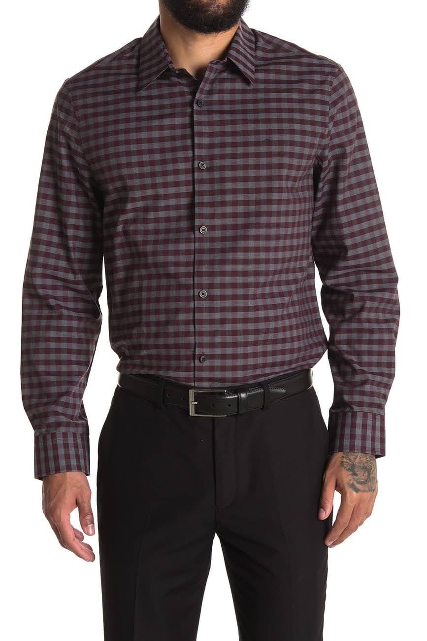 Nordstrom Rack, Calvin Klein PlumBuffalo Plaid Button Up Shirt, Red, Medium-42-TagM
