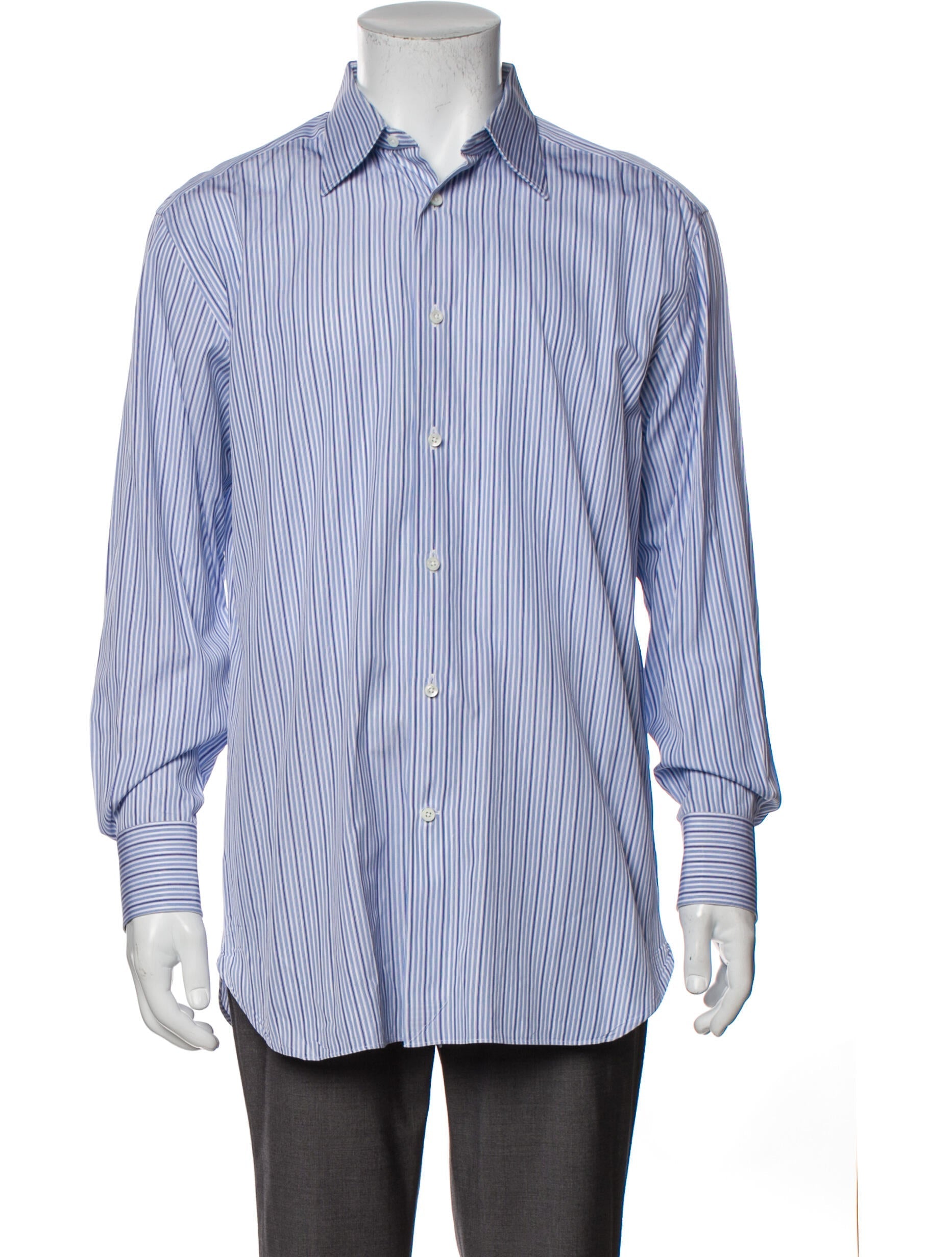 The RealReal,Ermenegildo Zegna, Ermenegildo Zegna Blue Striped Button Up Shirt, Blue, Large-46-TagLMedium-42-TagM