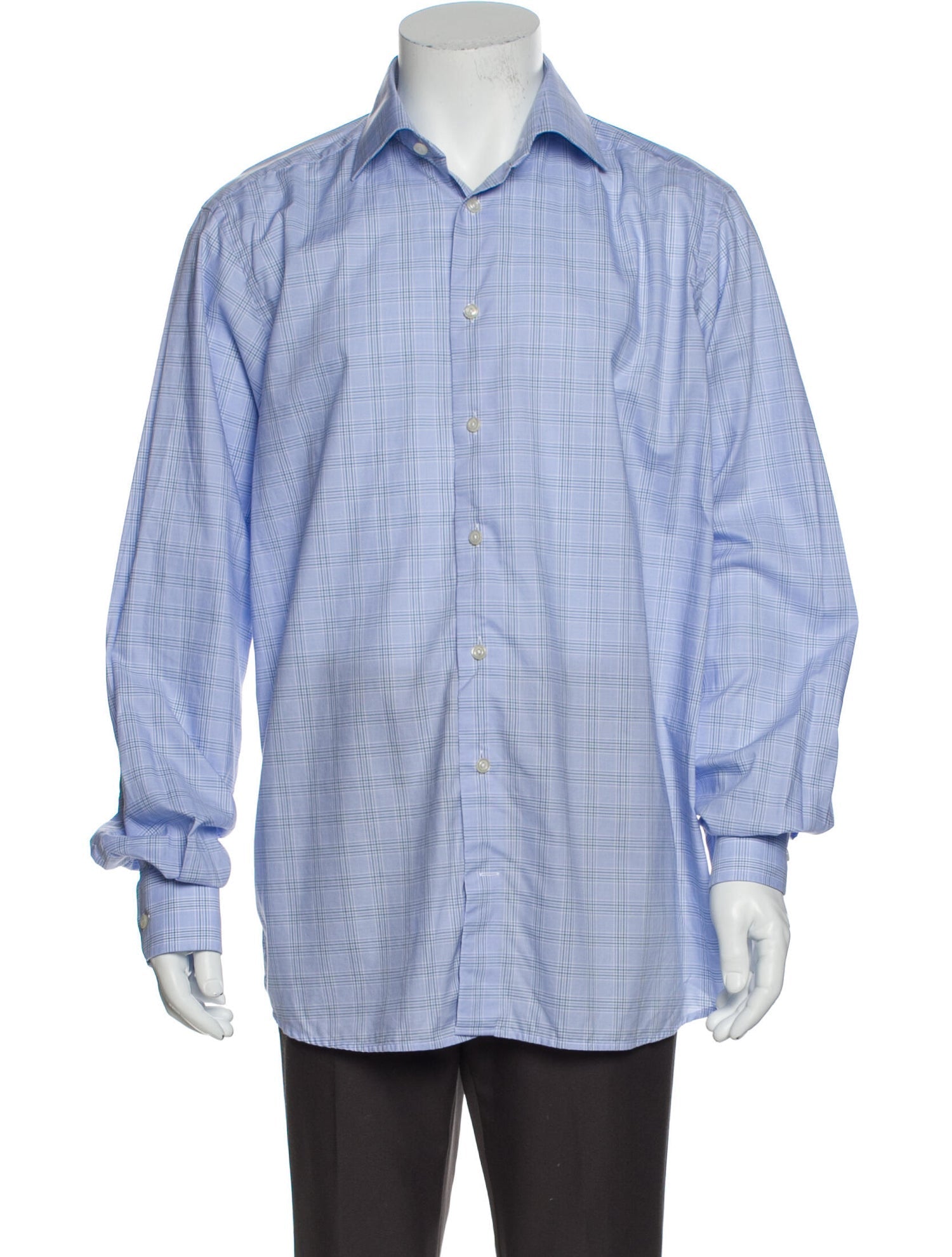 The RealReal,Eton, Eton Light Blue Plaid Print Button Up Shirt, Blue, Extra Large-48-TagXL