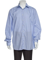 Eton Light Blue Plaid Print Button Up Shirt